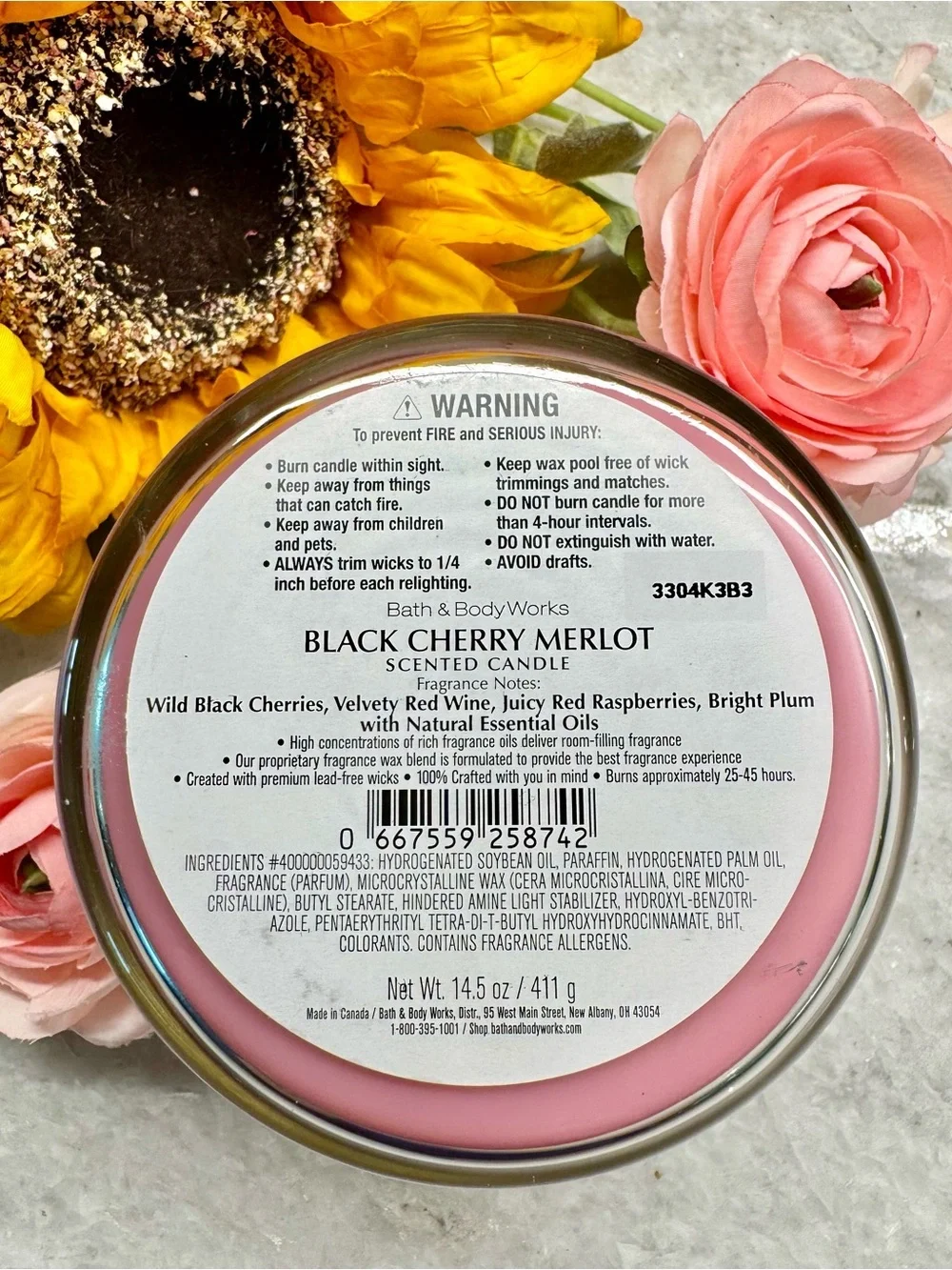 New Bath & Body Works 3-Wick Black Cherry Merlot Candle 14.5oz Pink Shell Design